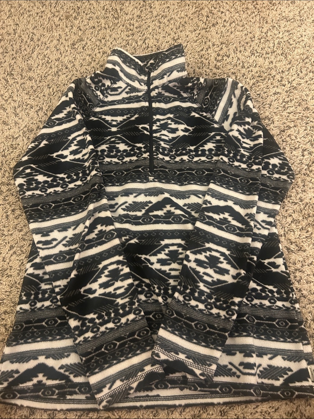 Eddie Bauer Black and White Patterned Half-Zip Fleece Pullover